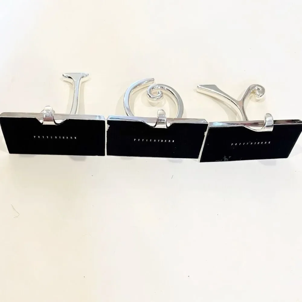 Pottery Barn Christmas Stocking Holders JOY Spell Out Silver
